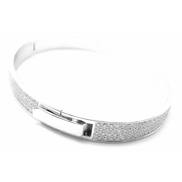 Authentic! Hermes H D'Ancre 18k White Gold Diamond Small Model Bangle Bracelet - Picture 6 of 12